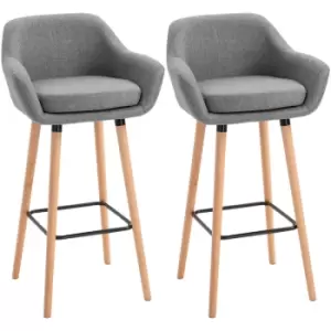 image of Homcom - 2 PCs Upholstered Bucket Seat Bar Stools w/ Solid Wood Legs Grey - Grey