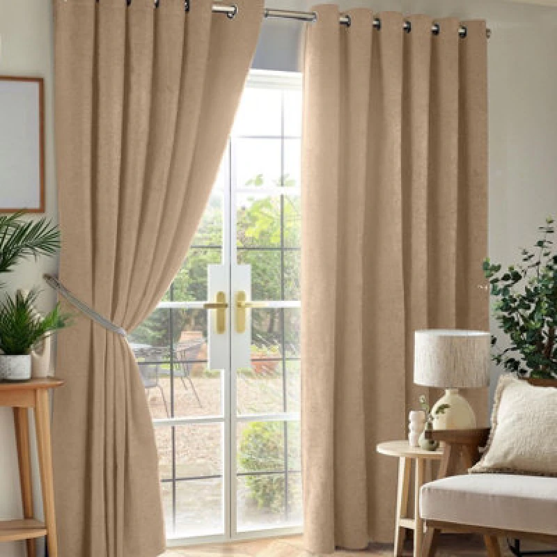 Image of Luxury Living Chenille Blackout Ring Top Eyelet Curtains 117Cm X 137Cm Beige