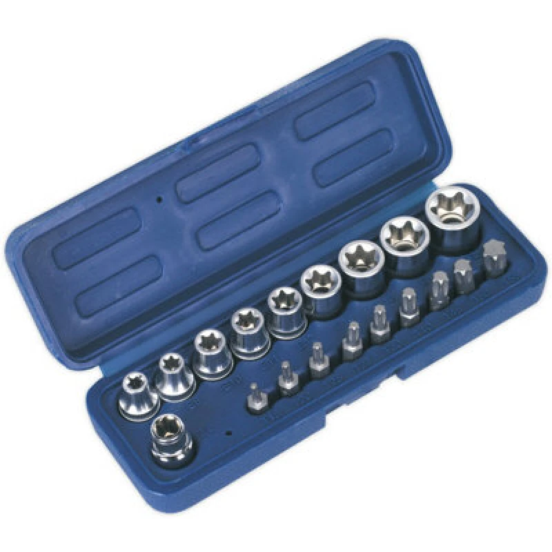 Image of Loops 19pc TRX Star Socket & Hex Bit Set - 3/8" Square Drive - Male & Female TORX Multi