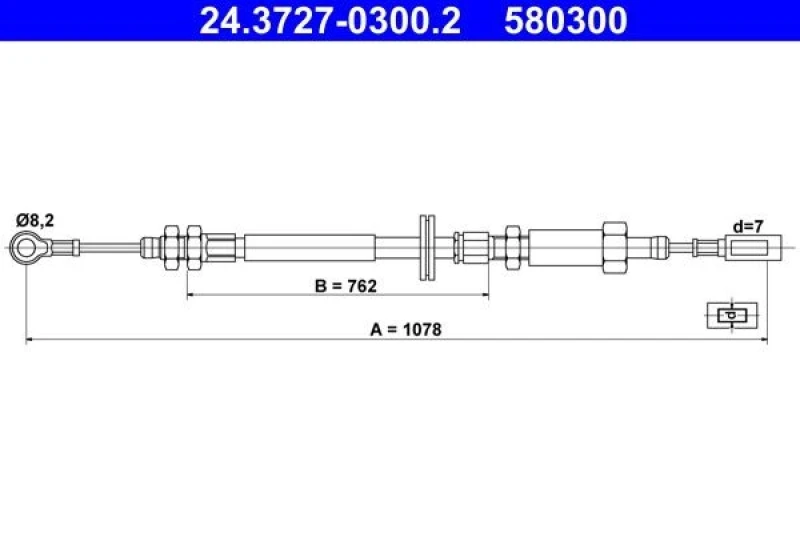 Image of ATE 24.3727-0300.2 Brake Cable 1078mm Cable,parking brake (124)