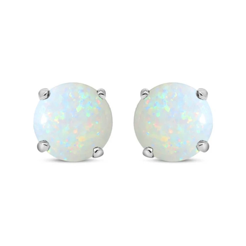 Image of Jewelco London Silver Opal Double Gallery Solitaire Stud Earrings 6mm - RD6OP Silver female