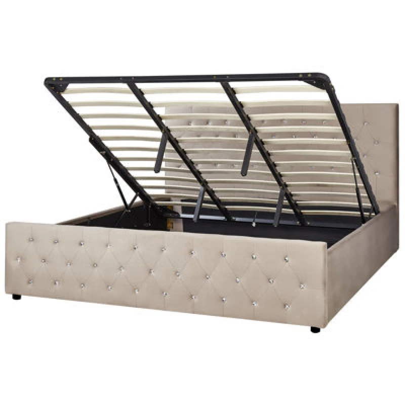 Image of Beliani Ottoman Bed Velvet Amiens 180 X 200 Cm (Eu Super King) Taupe