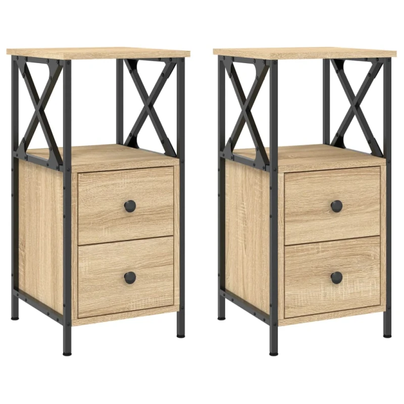 Image of Vidaxl Bedside Cabinets 2 Pcs Sonoma Oak 34X35.5X70 Cm Engineered Wood, Brown 825946