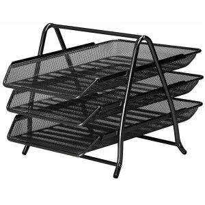 image of Mesh Front Load 3-Tier Letter Tray Black