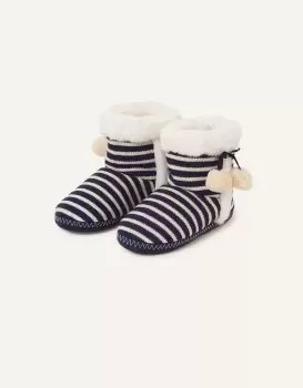 image of Accessorize Womens Nautical Stripe Slipper Boots Blue, Size: L