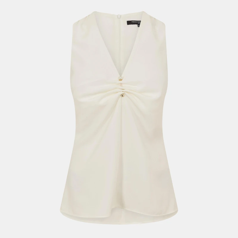 Image of French Connection Womens Arlette V-Neck Short Sleeve Blouse Summer White female 8 (XS)