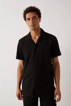 image of Mens Slim Fit Black Jersey Rib Revere Shirt