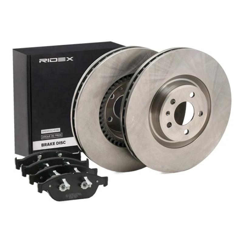 Image of RIDEX 3405B1092 Brake disc and pads set Front Axle, Brake Disc Type: Vented, incl. wear warning contact Brake Set,disc brakes (3405)