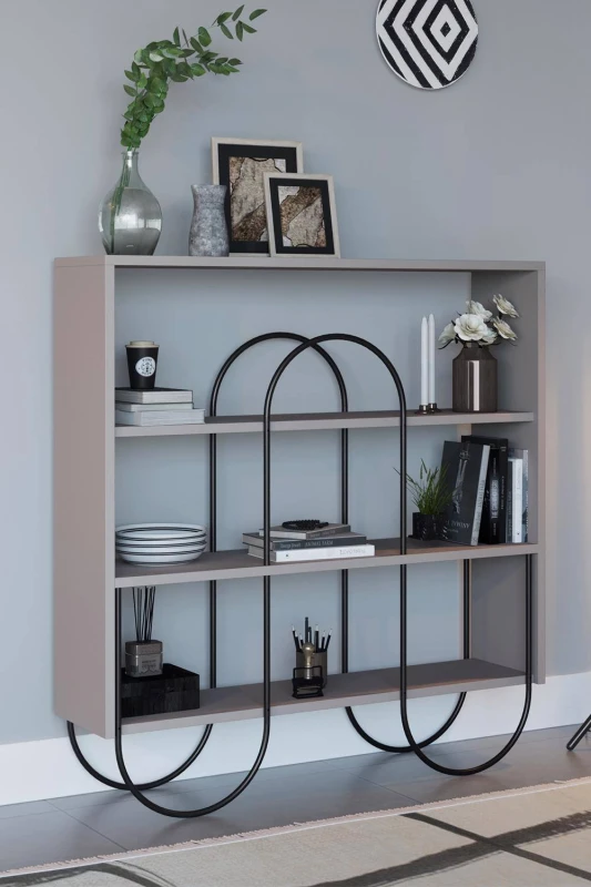 Image of FWStyle 4 Shelf Modern Mocha Grey Shelving Display Unit Metal Frame Grey