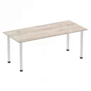 Image of Impulse 1800mm Straight Table Grey Oak Top Brushed Aluminium Post Leg