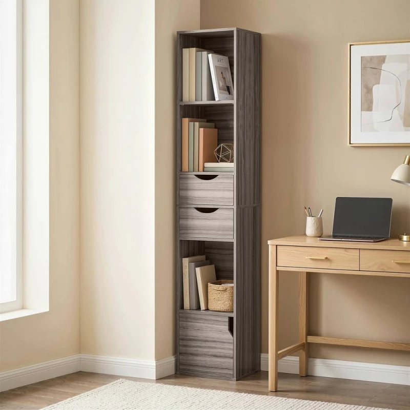 Image of HOMCOM Bookcase with Drawers Adjustable Shelf 158cm in Grey Grey Unisex