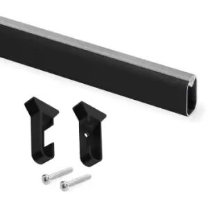 image of Moderix - Wardrobe Rail Oval Aluminium Black Finish Hanging with End Support - Size 1700mm