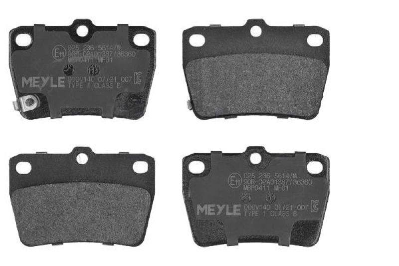 Image of MEYLE 025 236 5614/W Brake pad set Rear Axle, with acoustic wear warning, Original Quality, with anti-squeak plate Brake Pad Set,disc brake (402)
