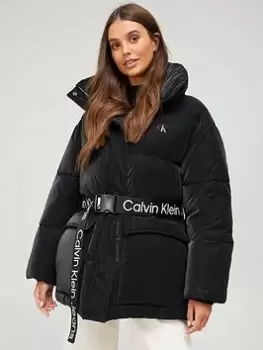 Image of Calvin Klein Jeans Soft Touch Belted Padded Coat - Black, Size L, Women