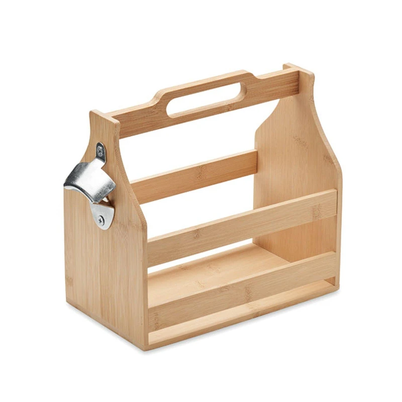 Image of Treat Republic Bamboo Beer Crate with Bottle Opener Beige unisex Standard