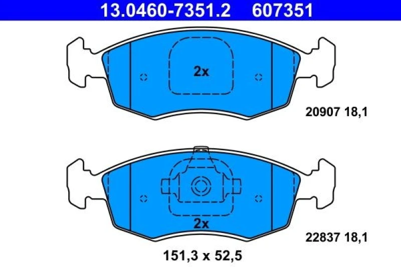 Image of ATE 13.0460-7351.2 Brake pad set excl. wear warning contact Brake Pad Set,disc brake (402)