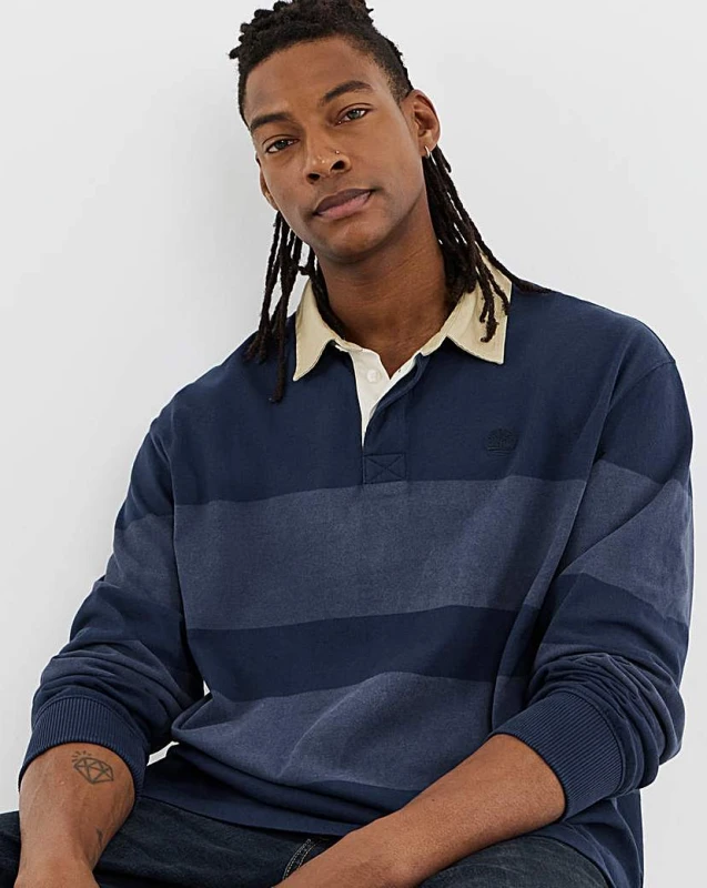 Image of Timberland Timberland Striped Rugby Polo Shirt Navy - Timberland - Size: 2XL48/50 Navy Male 2XL48/50 TL46305