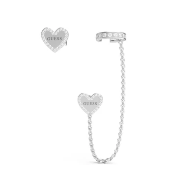 Image of Ladies Guess Heart To Heart Heart Stud & Chain Earcuff Earrings