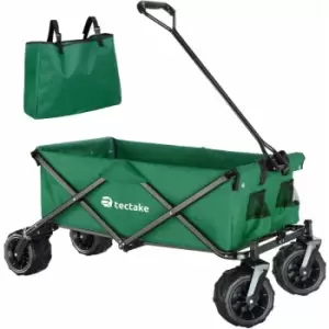 image of Tectake - Foldable garden trolley with wide tires (80kg max load) - garden cart, beach trolley, trolley cart - green - green