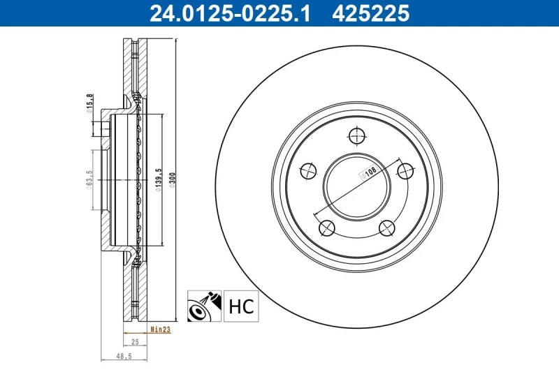 Image of Brake disc ATE 24.0125-0225.1