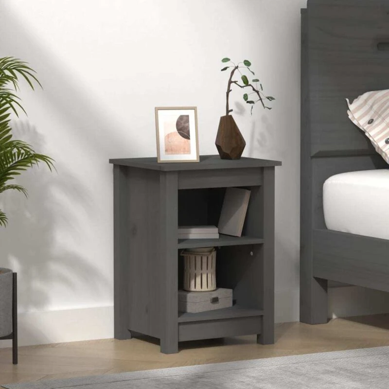 Image of Vidaxl Bedside Cabinet Grey 40X35X55cm Solid Wood Pine, Grey 820960