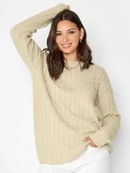 image of Long Tall Sally Neutral Cable Funnel Neck Jumper, Natural, Size 14-16, Women