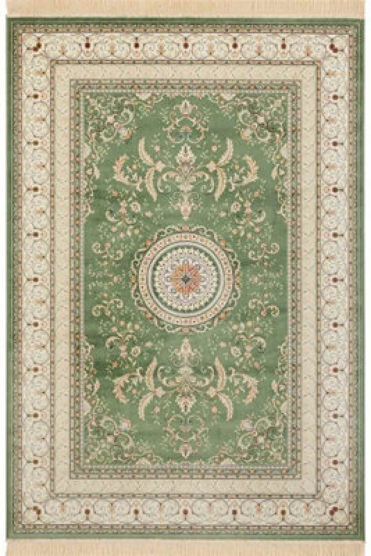 Image of The Rugs Oriental Velvet Antik Negar Rug - Vintage Bordered Viscose Carpet In Green