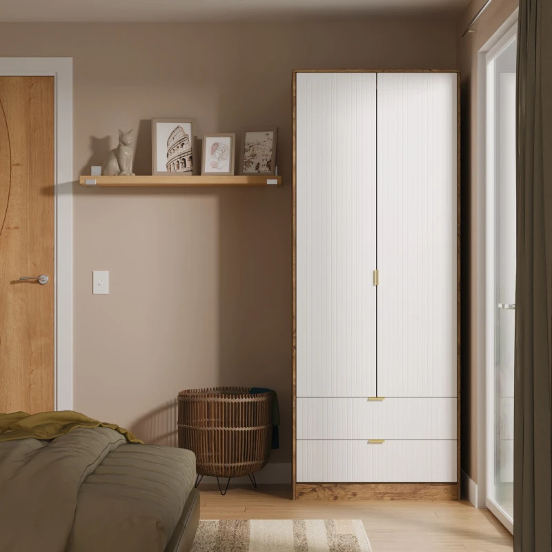 Image of Studio Linear Tall 2 Drawer Wardrobe Wardrobes Large White 39306790140