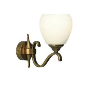 image of Columbia 1 Light Wall Light Antique Brass with Opal Glass Shade, E14