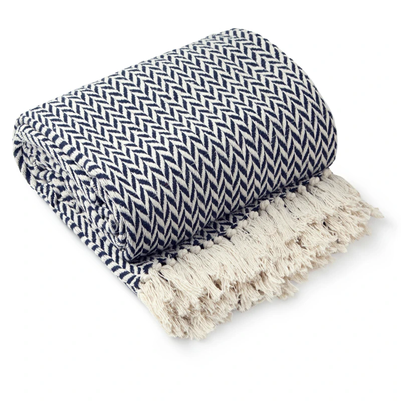 Image of Emma Barclay Throw Blanket Cotton Scandi Woven Cherokee Navy unisex 229x254cm