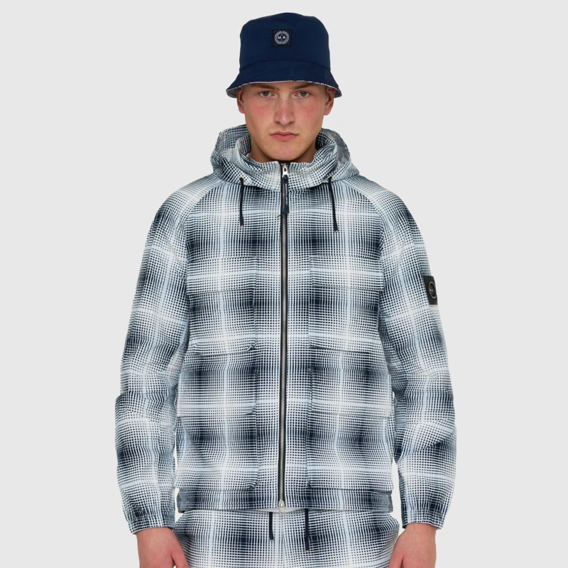 Image of Marshall Artist Mens Check Short Puffer Jacket Navy male Medium