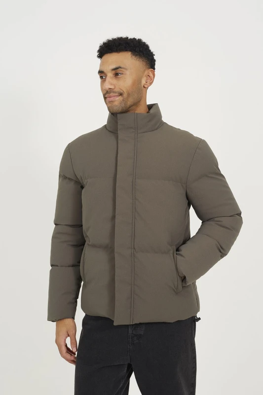 Image of Brave Soul Brave Soul Men Funnel Neck Padded Jacket in Taupe Size: X-Large Taupe XL Male 5063487241149