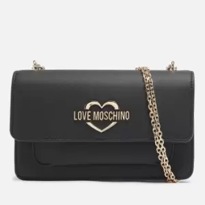 image of Love Moschino Womens Heart Logo Flap Cross Body Bag - Black