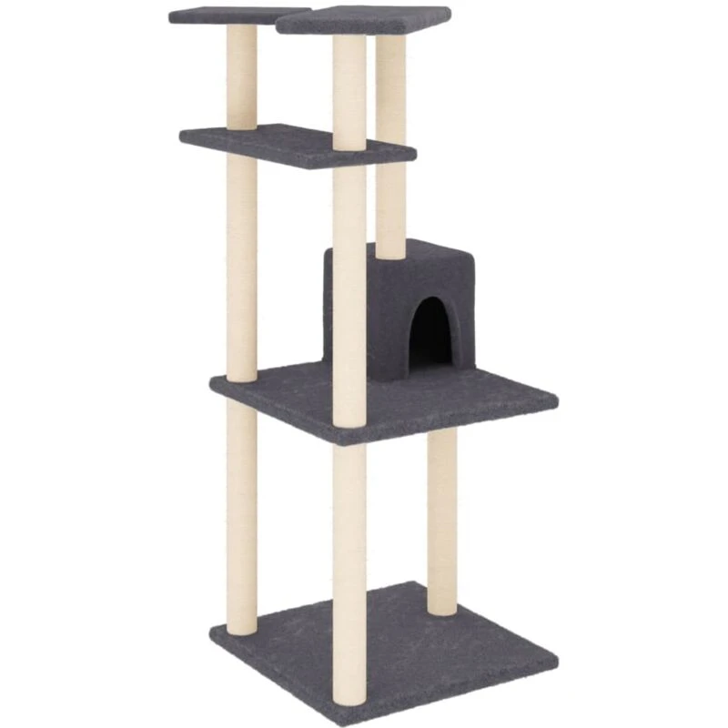 Image of vidaXL Cat Tree with Sisal Scratching Posts Dark Grey 123cm, Grey 171785