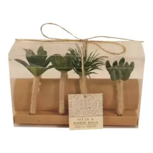 Image of Set of 4 Faux Succulent Design Napkin Rings