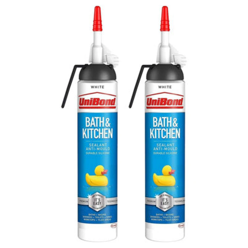Image of Unibond Mould Resistant Bath & Kitchen Silicone Sealant White, 208G, 2Pk