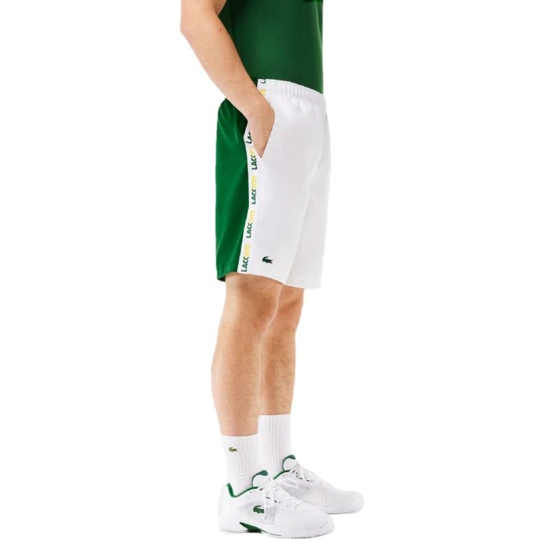 Image of Lacoste Logo Stripe Tennis Shorts White/Green male XS