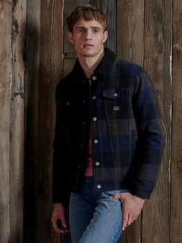 Image of Superdry Highwayman Wool Sherpa Trucker Jacket - Navy Size M Men