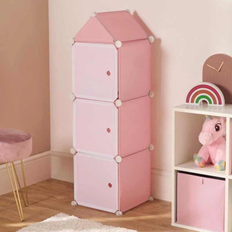 Image of OHS OHS 3 Cube Storage Castle Tower Organiser Space Saving Toy Shoe Unit Boxes in Pink Size: Small Pink S Unisex 5027434215584