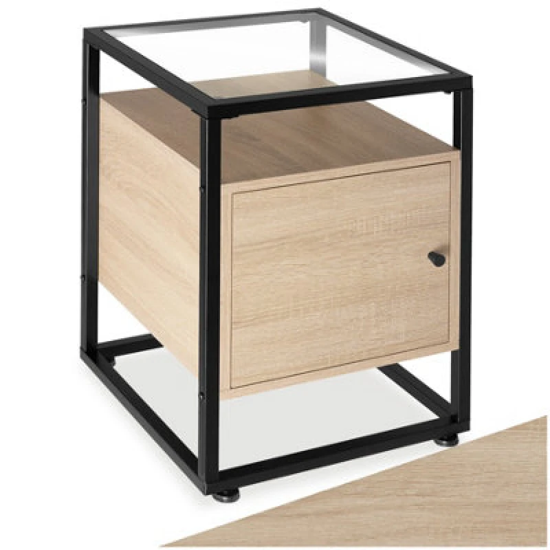 Image of Tectake Bedside Table Dudley - Industrial Wood Light, Oak Sonoma
