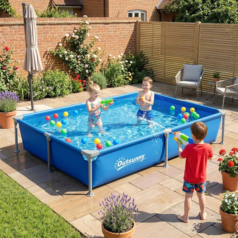 Image of OUTSUNNY Metal Frame Swimming Pool, Rectangle Frame Pool, 229 x 160 cm, Blue Size: 160cm x 260cm Blue Unisex 160cm x 260 cm