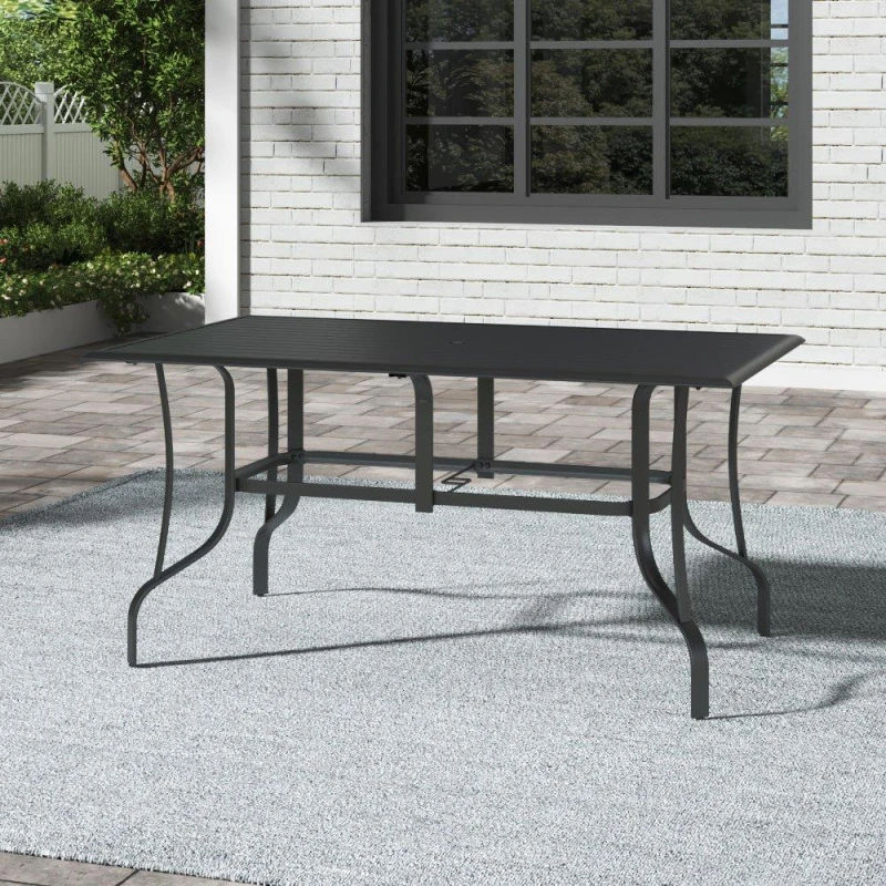 Image of Breeins 150cm Rectangle Metal Slatted Garden Table Black unisex One size