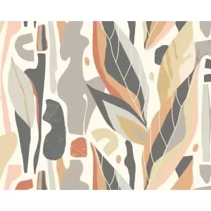 image of Abstract Leaf Shapes Grey Wall Mural - 3.5m x 2.8m