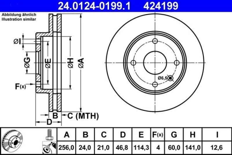 Image of ATE 24.0124-0199.1 Brake disc Vented, Coated, with bolts/screws Brake Disc (82)