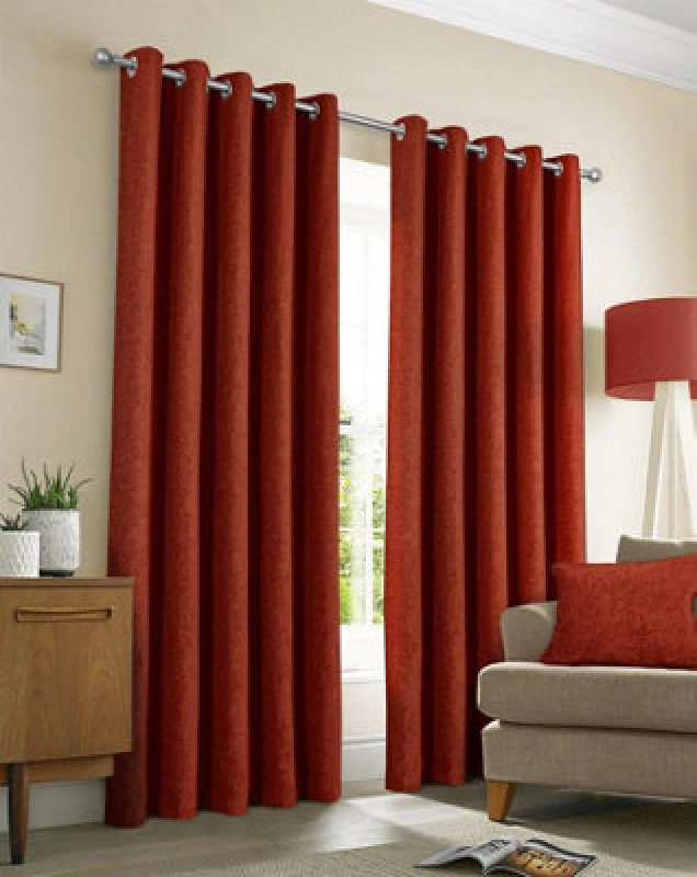 Image of Sundour Amberley Thermal Eyelet Curtains - Orange Orange 90x90 In