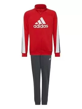 Image of adidas Kids Boys Badge Of Sport Full Zip Tricot Tracksuit, Bright Red, Size 15-16 Years