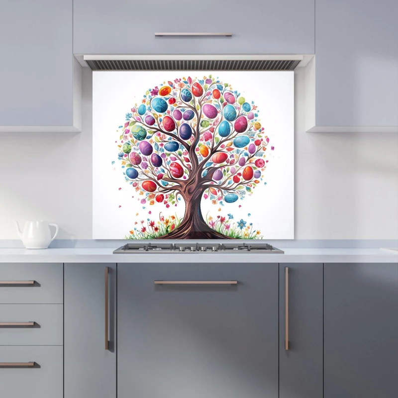 Image of Warren Reed - Designer Whimsical Easter Egg Tree Kitchen Splashback Size: 700mm x 650mm Multicolor Unisex 700mm x 650mm
