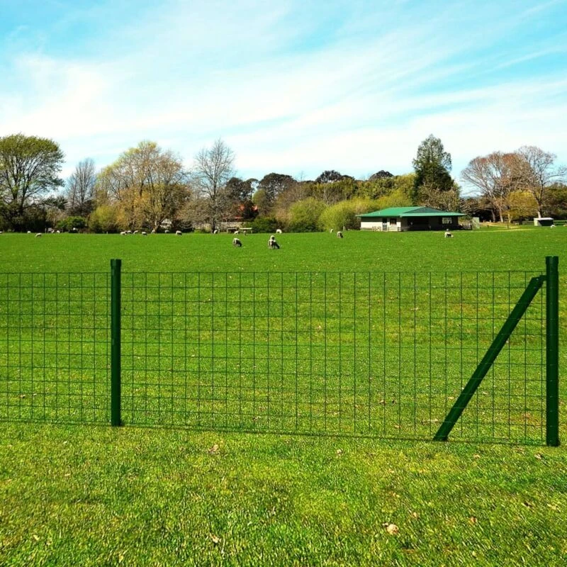 Image of vidaXL Euro Fence Set 25x1.2m Steel Green Fencing Barrier Border Screen Post