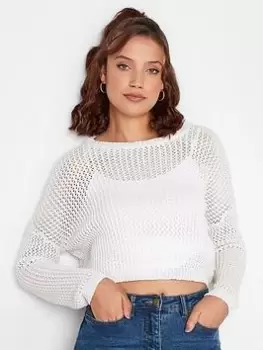 Long Tall Sally Mesh Stitch Wide Neck Jumper - White, Size 18-20, Women