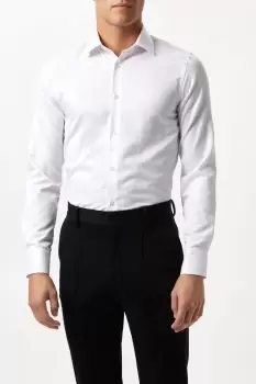 Image of Mens White Long Sleeve Tailored Fit Herringbone Collar Point Shirt